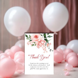 赤面ピンクローズフローラブライダルシャワー サンキューカード