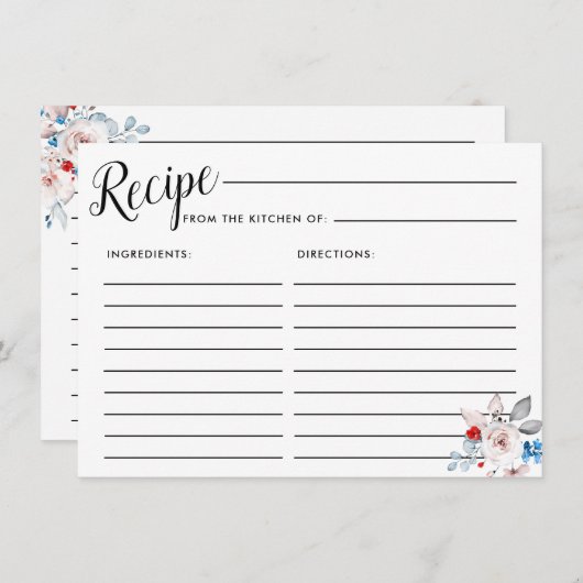 赤面ピンクローズフローラブライダルレシピカード エンクロージャーカード (正面/裏面)