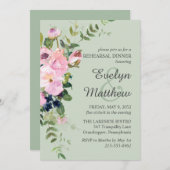 赤面ピンクローズフローラブーケセージリハーサル 招待状 (正面/裏面)