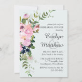 赤面ピンクローズフローラブーケブルーリハーサル 招待状 (正面)