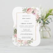 赤面ピンクローズフローラヘンパーティー招待状 招待状 (スタンド正面)