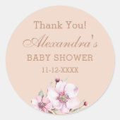 赤面ピンクローズフローラベビーシャワーありがとう ラウンドシール (正面)