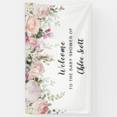 赤面ピンクローズフローラベビーシャワーウェルカム 横断幕 (縦)