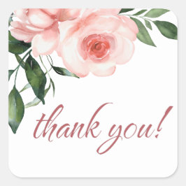 赤面ピンクローズフローラベビーシャワー水彩 スクエアシール