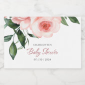 赤面ピンクローズフローラベビーシャワー水彩 スパークリングワインラベル (シングルラベル)