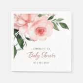 赤面ピンクローズフローラベビーシャワー スタンダードカクテルナプキン (正面)