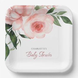 赤面ピンクローズフローラベビーシャワー ペーパープレート