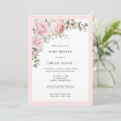 赤面ピンクローズフローラベビーシャワー 招待状 (スタンド正面)