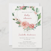 赤面ピンクローズフローラベビーシャワー 招待状 (正面)