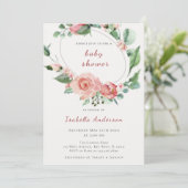 赤面ピンクローズフローラベビーシャワー 招待状 (スタンド正面)