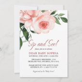 赤面ピンクローズフローラベビーシャワーSipと表示 招待状 (正面)
