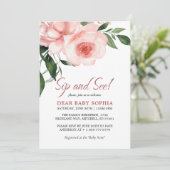 赤面ピンクローズフローラベビーシャワーSipと表示 招待状 (スタンド正面)
