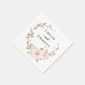 赤面ピンクローズフローラリース スタンダードカクテルナプキン (角)