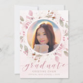 赤面ピンクローズフローラ写真2025卒業 案内状 (正面)