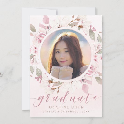 赤面ピンクローズフローラ写真2025卒業 案内状 (正面)