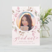 赤面ピンクローズフローラ写真2025卒業 案内状 (スタンド正面)