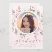 赤面ピンクローズフローラ写真2025卒業 案内状 (正面/裏面)