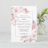 赤面ピンクローズフローラ婚約パーティ 招待状 (スタンド正面)