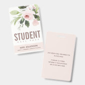 赤面ピンクローズフローラ学生先生ホールパス バッジ (正面＆裏面)