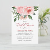 赤面ピンクローズフローラ水彩ブライダルシャワー 招待状 (スタンド正面)