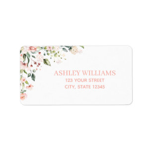 赤面ピンクローズフローラ水彩差出人住所 ラベル