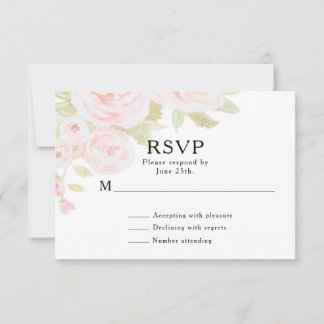 赤面ピンクローズフローラ水彩結婚式RSVP 出欠カード