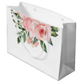 赤面ピンクローズフローラ水彩赤ちゃんシャワー ラージペーパーバッグ (裏面アングル)