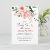 赤面ピンクローズフローラ水彩赤ちゃんシャワー 招待状 (スタンド正面)