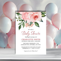 赤面ピンクローズフローラ水彩赤ちゃんシャワー