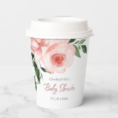 赤面ピンクローズフローラ水彩赤ちゃんシャワー 紙コップ (裏面)