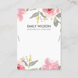 赤面ピンクローズフローラ水色ネックレスディスプレイ 名刺