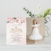 赤面ピンクローズフローラ第一聖体拝領写真 招待状 (スタンド正面)