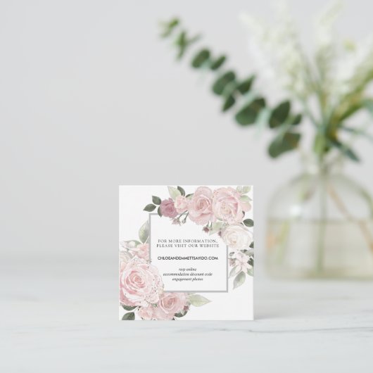赤面ピンクローズフローラ結婚のウェブサイト エンクロージャーカード (スタンド正面)