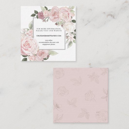 赤面ピンクローズフローラ結婚のウェブサイト エンクロージャーカード (正面/裏面)