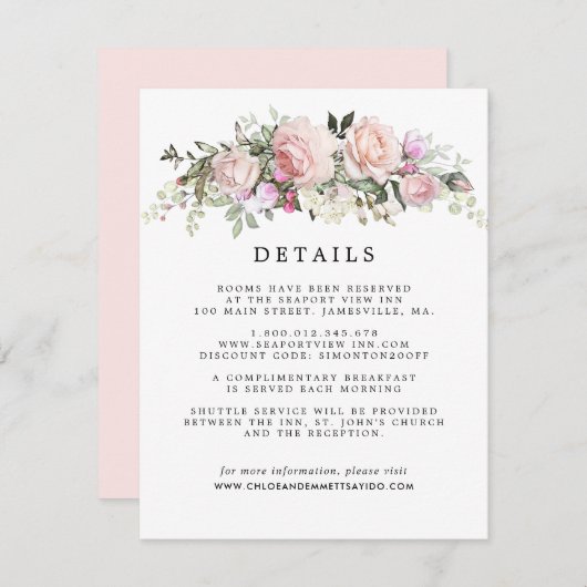 赤面ピンクローズフローラ結婚ズゲスト詳細 エンクロージャーカード (正面/裏面)