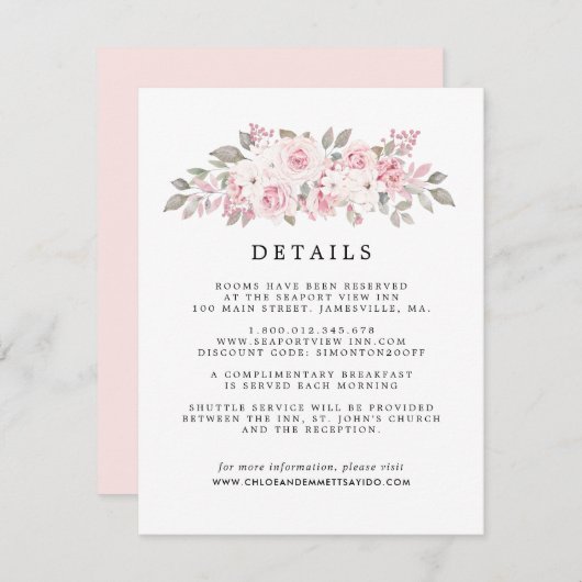 赤面ピンクローズフローラ結婚ズゲスト詳細 エンクロージャーカード (正面/裏面)