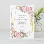 赤面ピンクローズフローラ結婚ズブランチ 招待状 (スタンド正面)