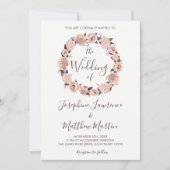 赤面ピンクローズフローラ結婚リース 招待状 (正面)