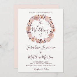 赤面ピンクローズフローラ結婚リース 招待状