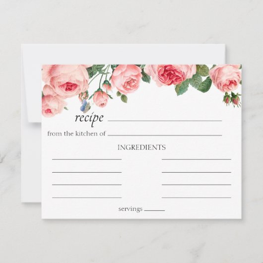 赤面ピンクローズフローラ結婚レシピカード ノートカード (正面)