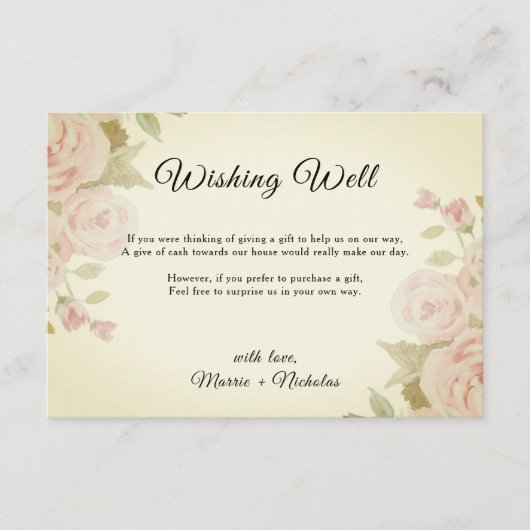 赤面ピンクローズフローラ結婚レトロの願い井戸 エンクロージャーカード (正面)