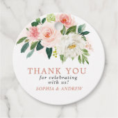 赤面ピンクローズフローラ結婚式の引き出物ラベル フェイバータグ (正面)