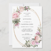 赤面ピンクローズフローラ金ゴールドキンセアニェラ 招待状 (正面)