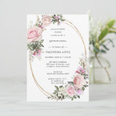 赤面ピンクローズフローラ金ゴールドキンセアニェラ 招待状 (スタンド正面)