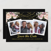 赤面ピンクローズフローラ金ゴールドブルー3救写真 セーブザデート (正面/裏面)