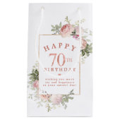 赤面ピンクローズフローラ金ゴールド70誕生日 スモールペーパーバッグ (正面)