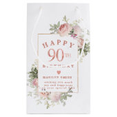 赤面ピンクローズフローラ金ゴールド90th誕生日スモールGi スモールペーパーバッグ (裏面)