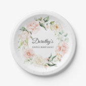 赤面ピンクローズフローラ100誕生日 ペーパープレート (正面)