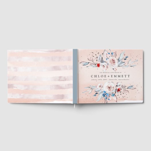 赤面ピンクローズフローラ パーソナライズされた ゲストブック (全面)