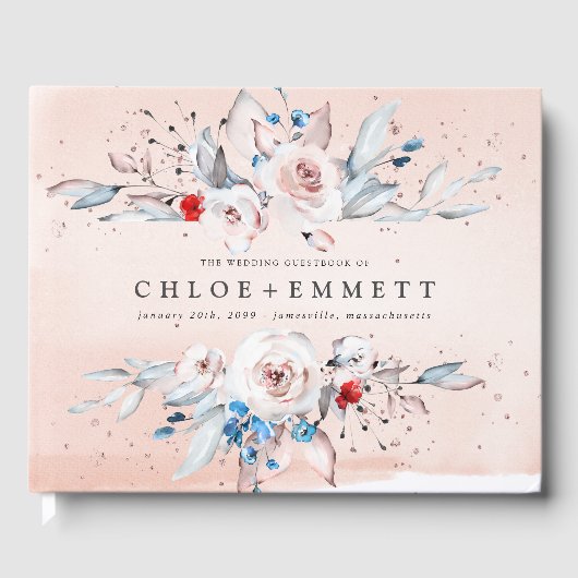 赤面ピンクローズフローラ パーソナライズされた ゲストブック (正面)